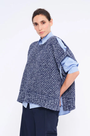 Chelsea Openwork Alpaca Poncho | Navy Melange