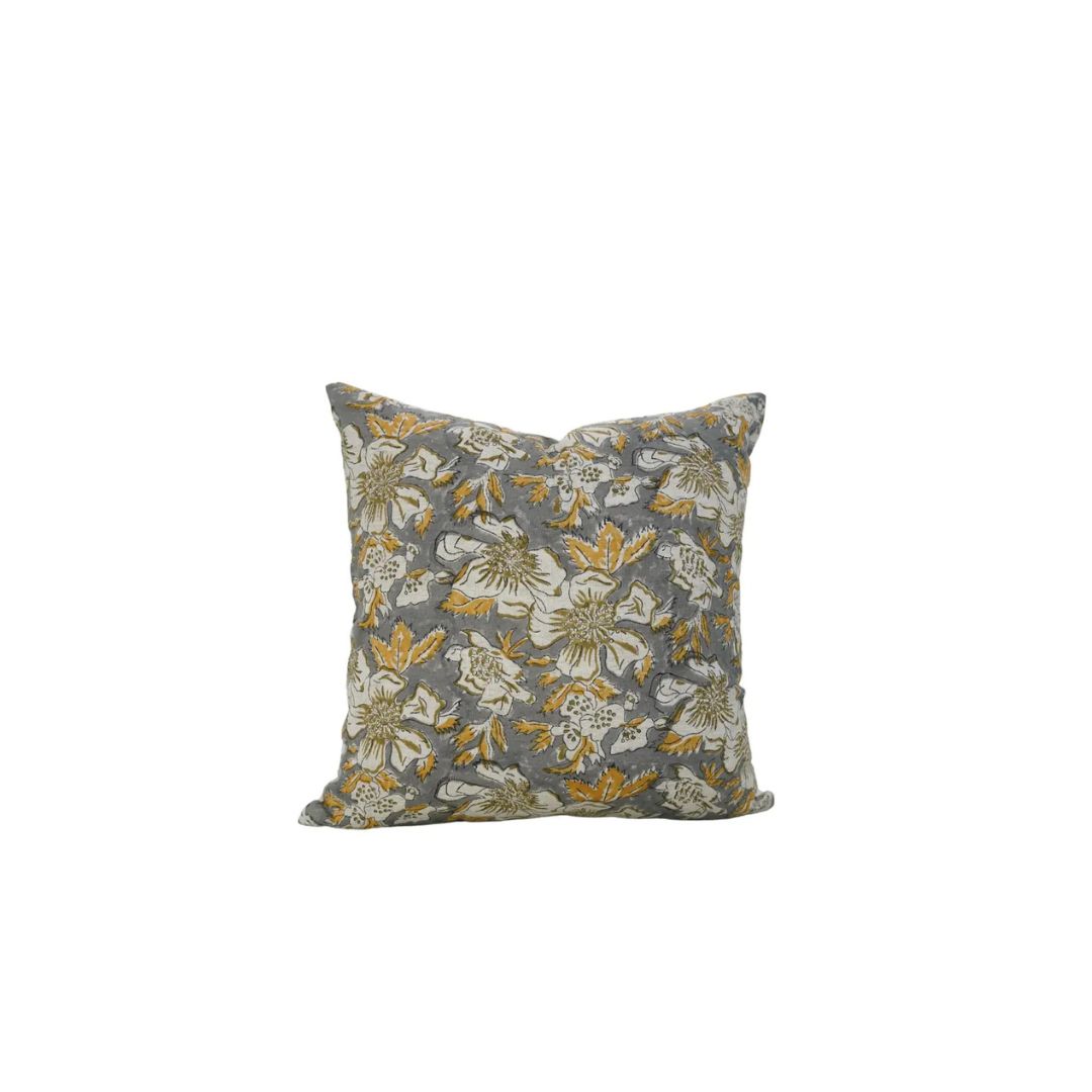 Beautiful Hand Block Printed Viscose Linen Pillow Cover - Papaya Leaf