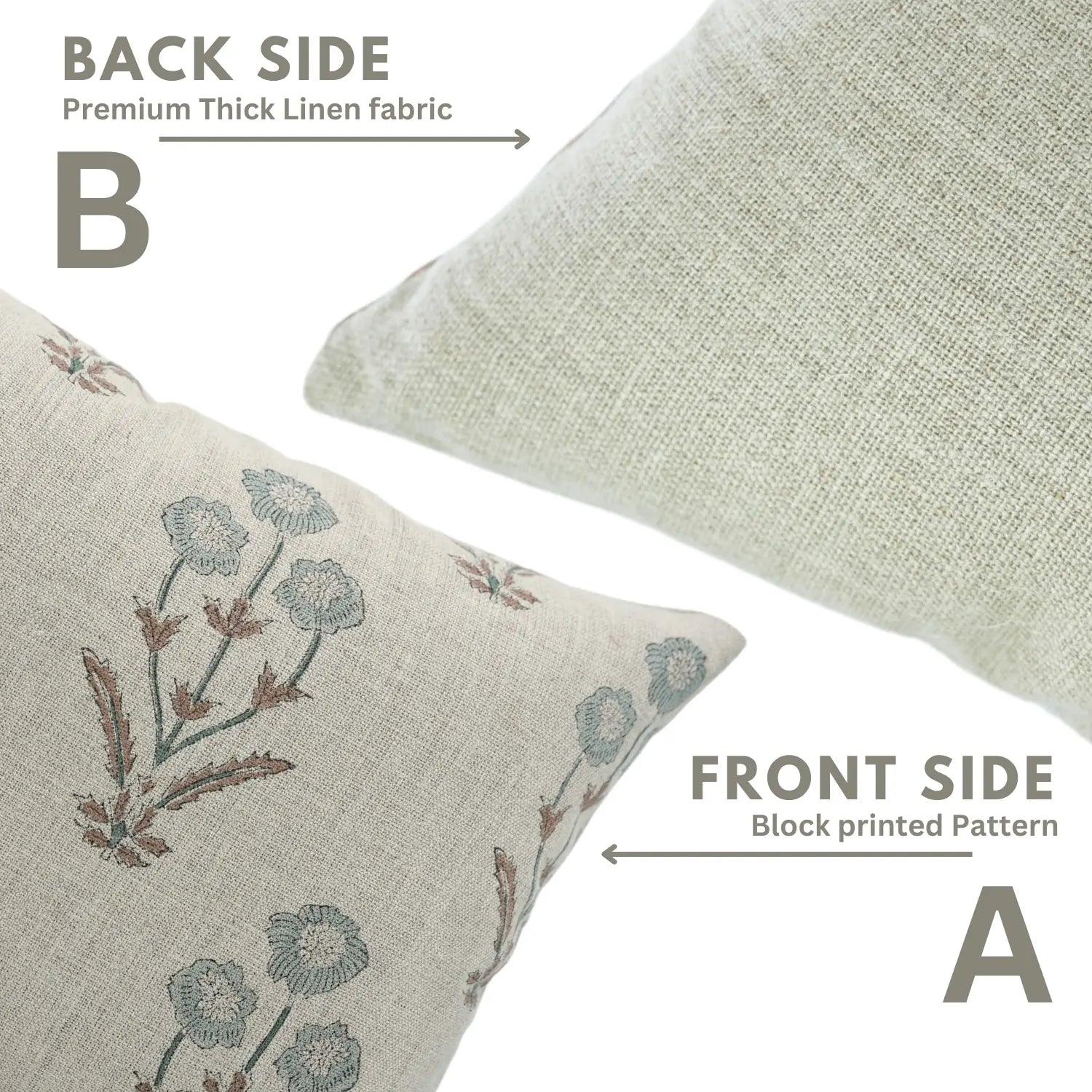 Premium Block Print Thick Linen Pillow Cover - Amitabh