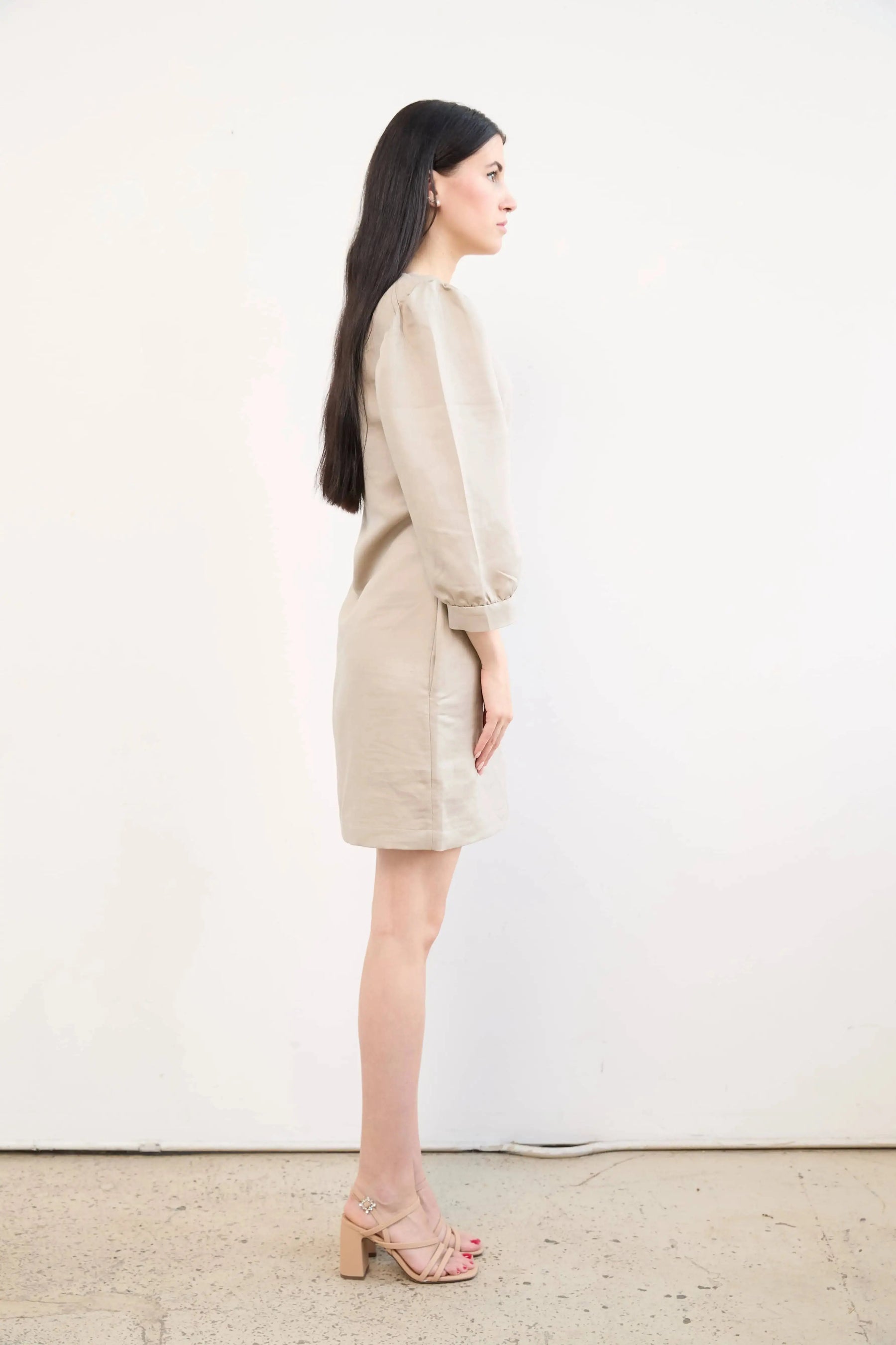 Long Sleeve Puff Dress In Tencel™ & Linen