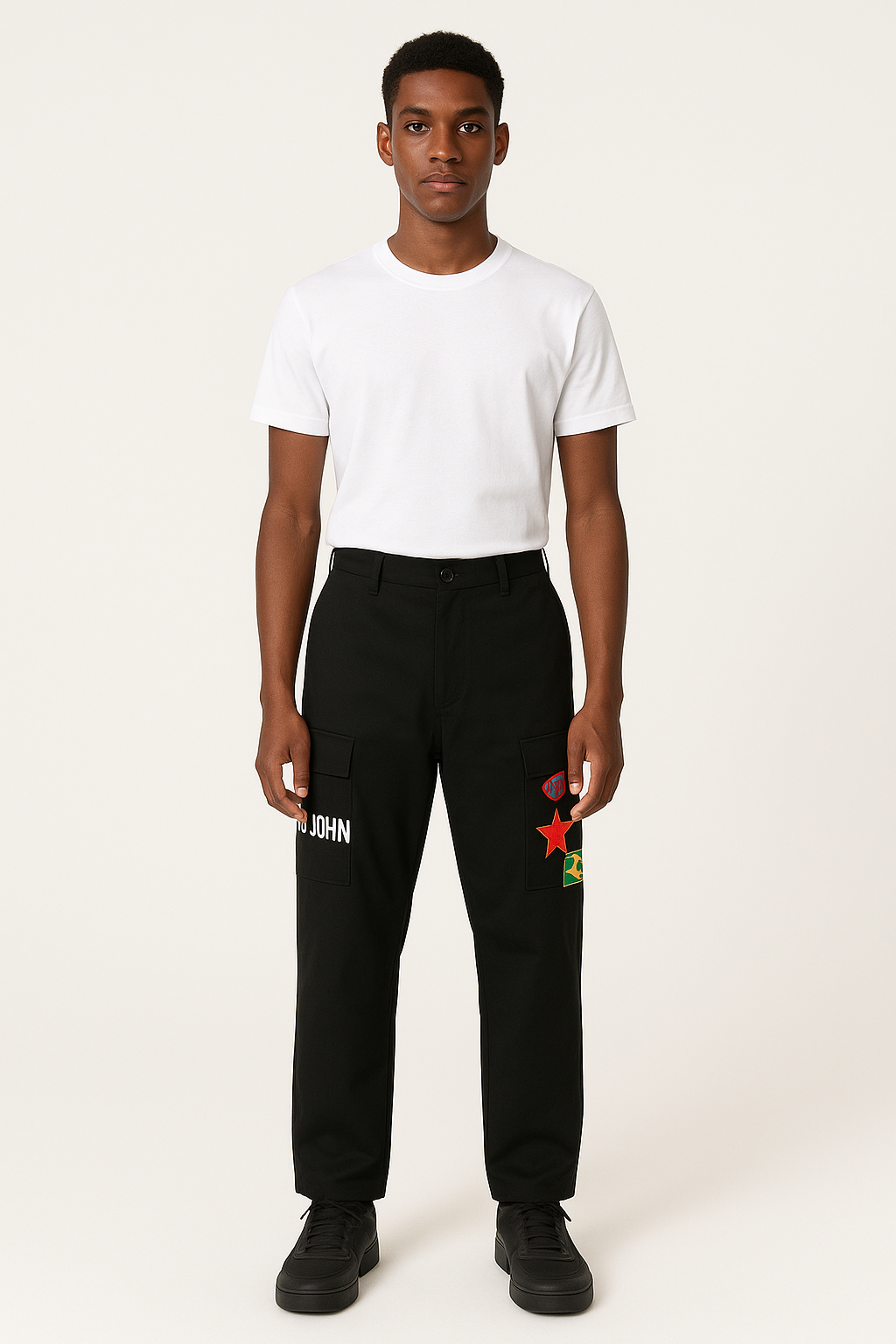 Black Logo Patch Cargo Pants