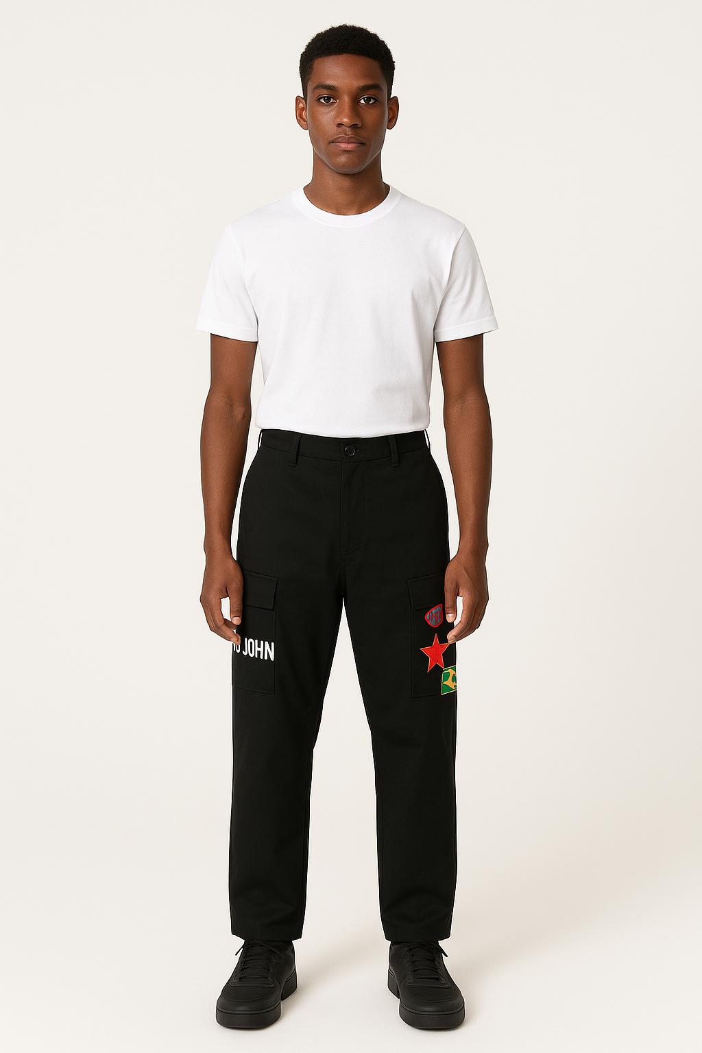 Black Logo Patch Cargo Pants