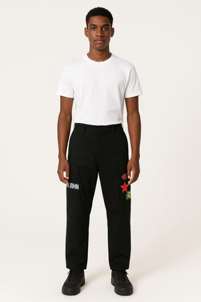Black Logo Patch Cargo Pants