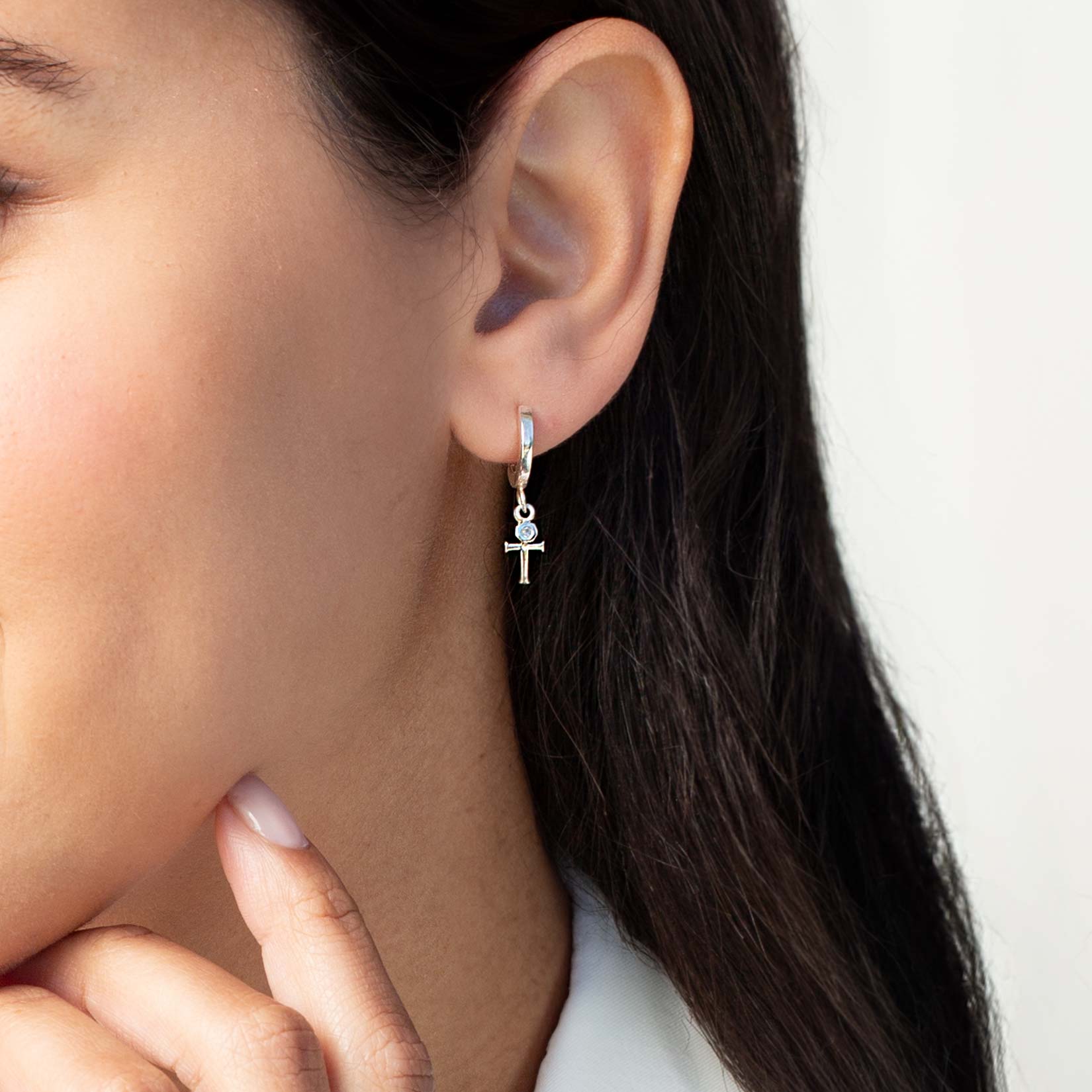 Calvary Cross Huggie Hoop Earrings