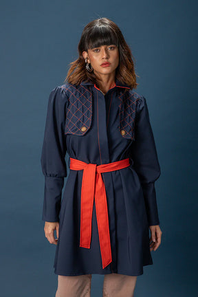 Two-Tone Quilted Trench – Navy