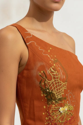 RAICES by PASALUMAC | Zenú-Inspired Asymmetrical Linen Two-Piece Set