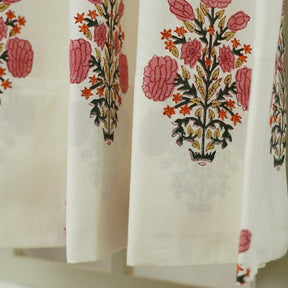 Elegant Hand Block Print Thick Cotton White Curtain- Swadesh