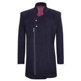 Black coat featuring zipper and snap closures