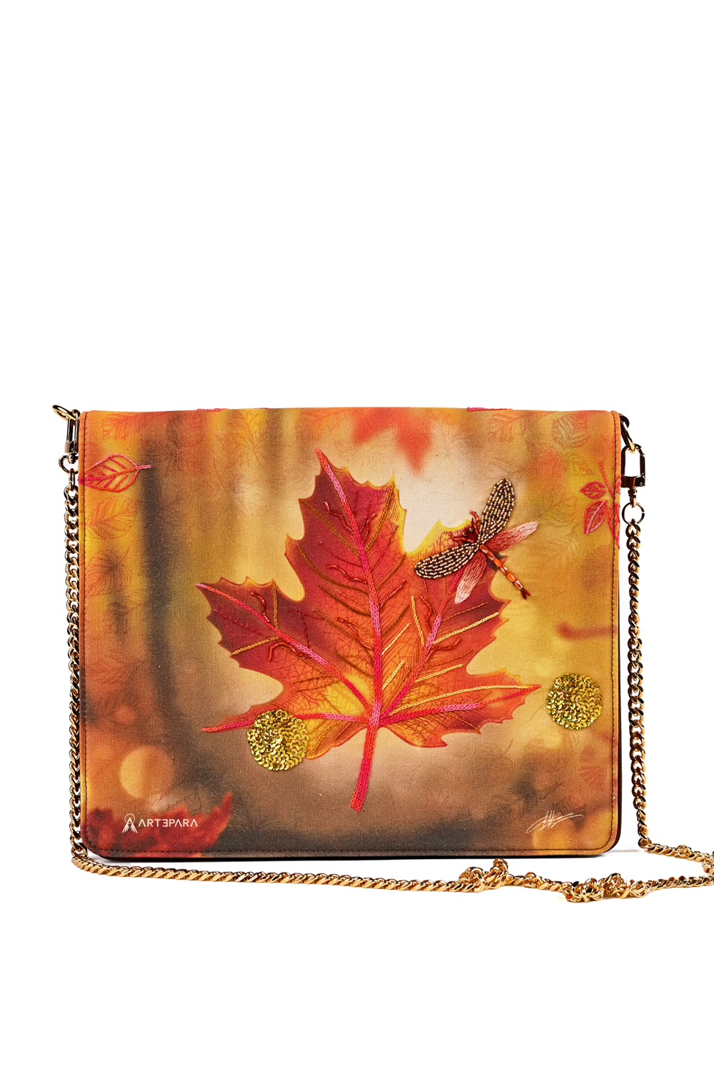 Artepara Autumn Signature Hand-Embroidered Leather Clutch
