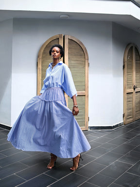 STRIPED COTTON POPLIN TWO PIECE SET
