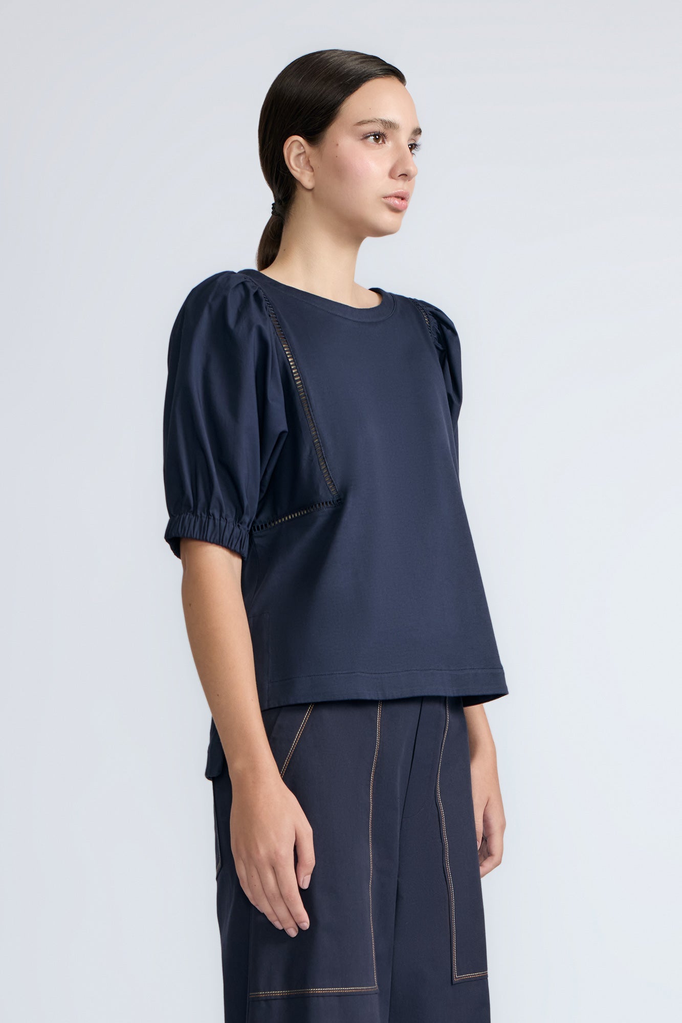 Jamie Textured Cotton Top | Navy