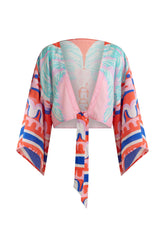 Tie Front Kimono Top Pink Palm