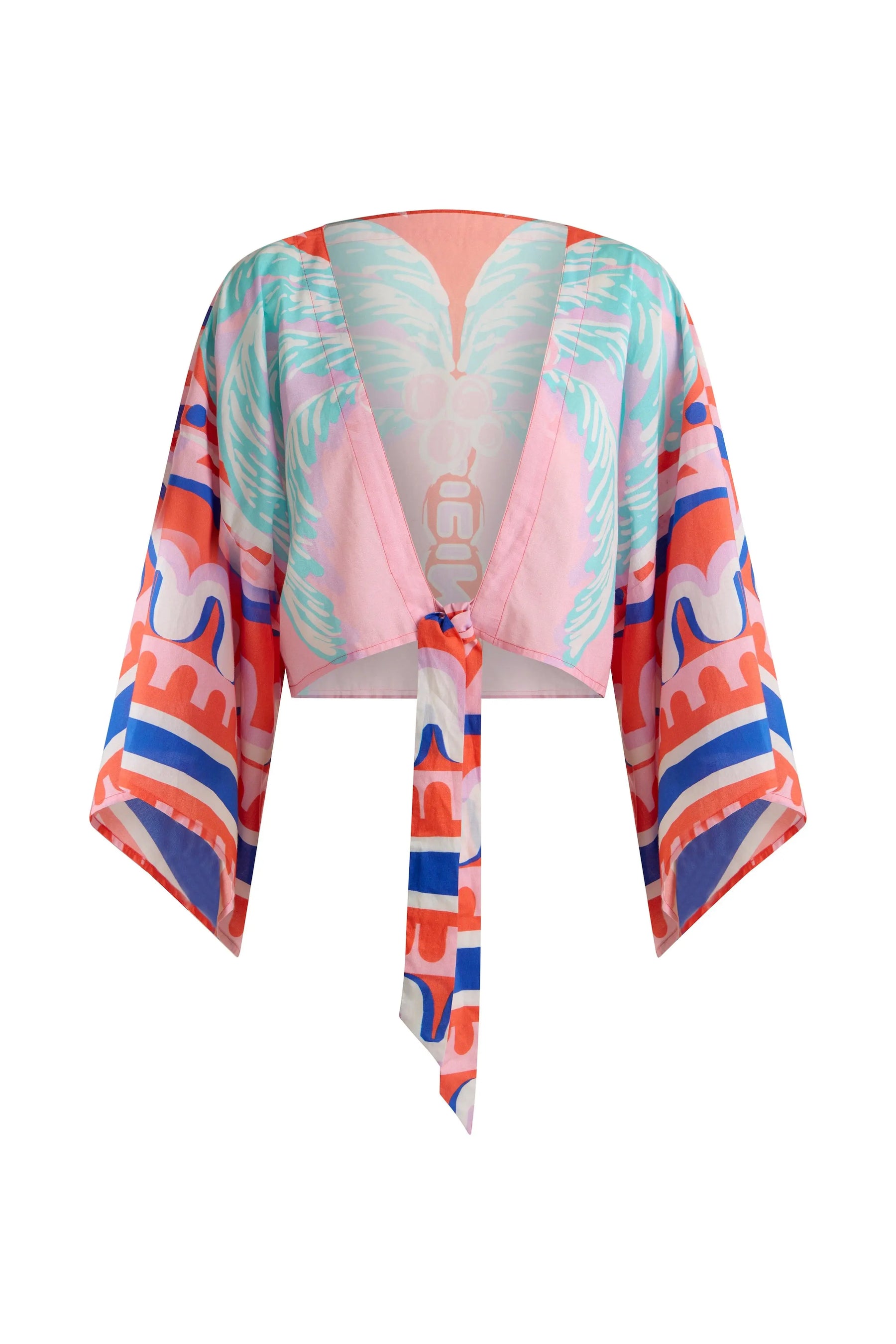 Tie Front Kimono Top Pink Palm