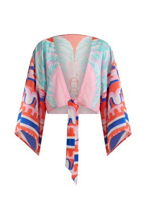 Tie Front Kimono Top Pink Palm