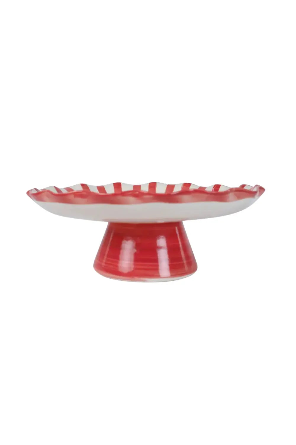 Ceramic Stripe Cake Stand,red - 10 X 10 X 3.75 Inches