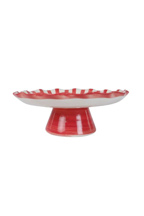 Ceramic Stripe Cake Stand,red - 10 X 10 X 3.75 Inches