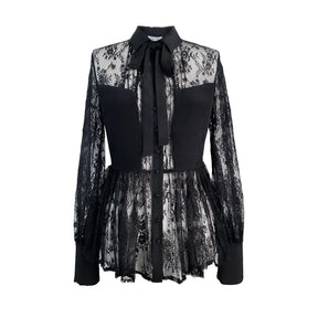 Laelia Pleated Lace Silk Blouse