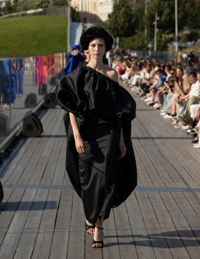 2- piece Kese black cape high low with long pencil skirt