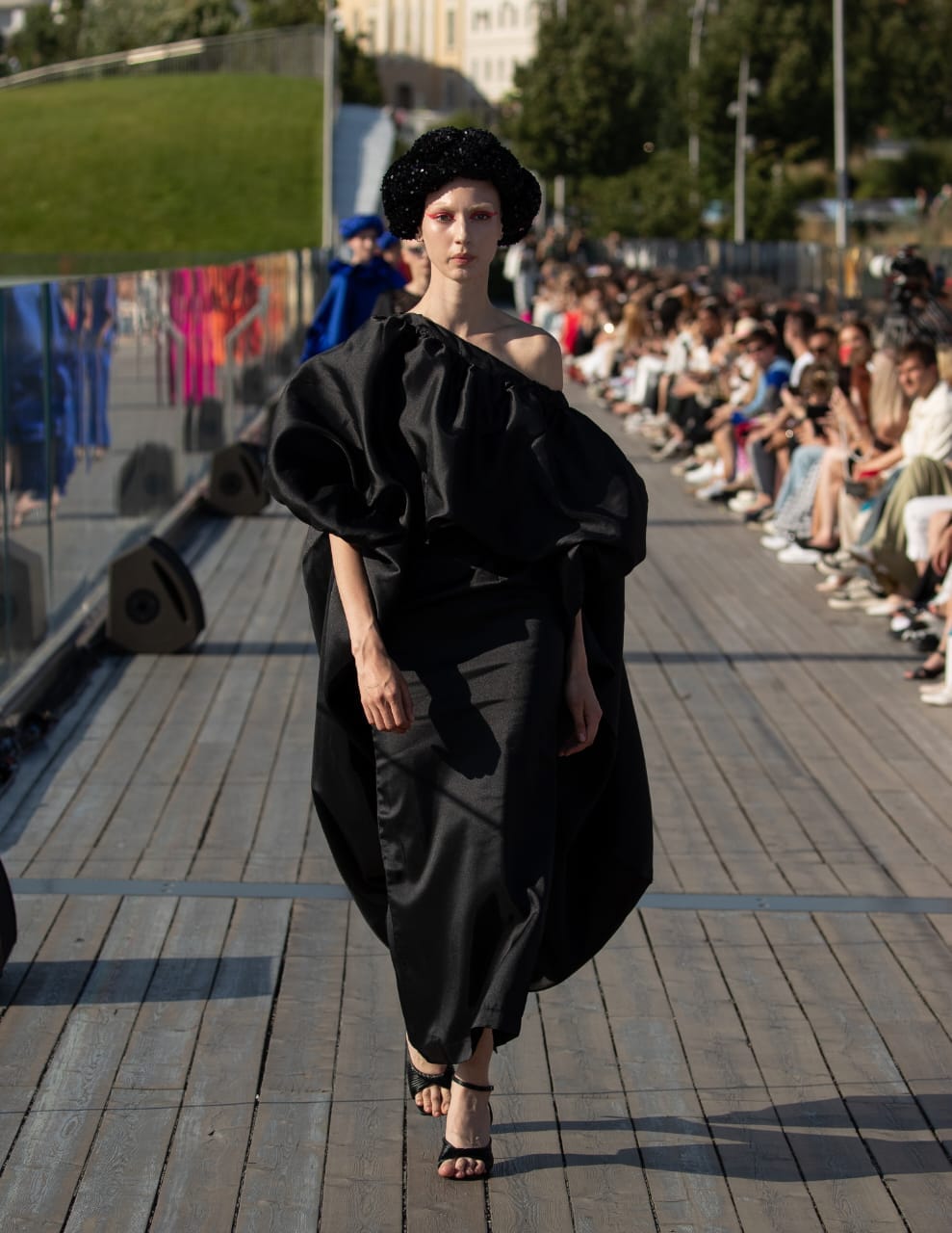 2- piece Kese black cape high low with long pencil skirt