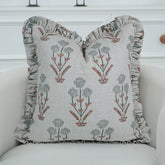 Handmade Grey Thick Linen Frill Pillow Cover -  Amitabh