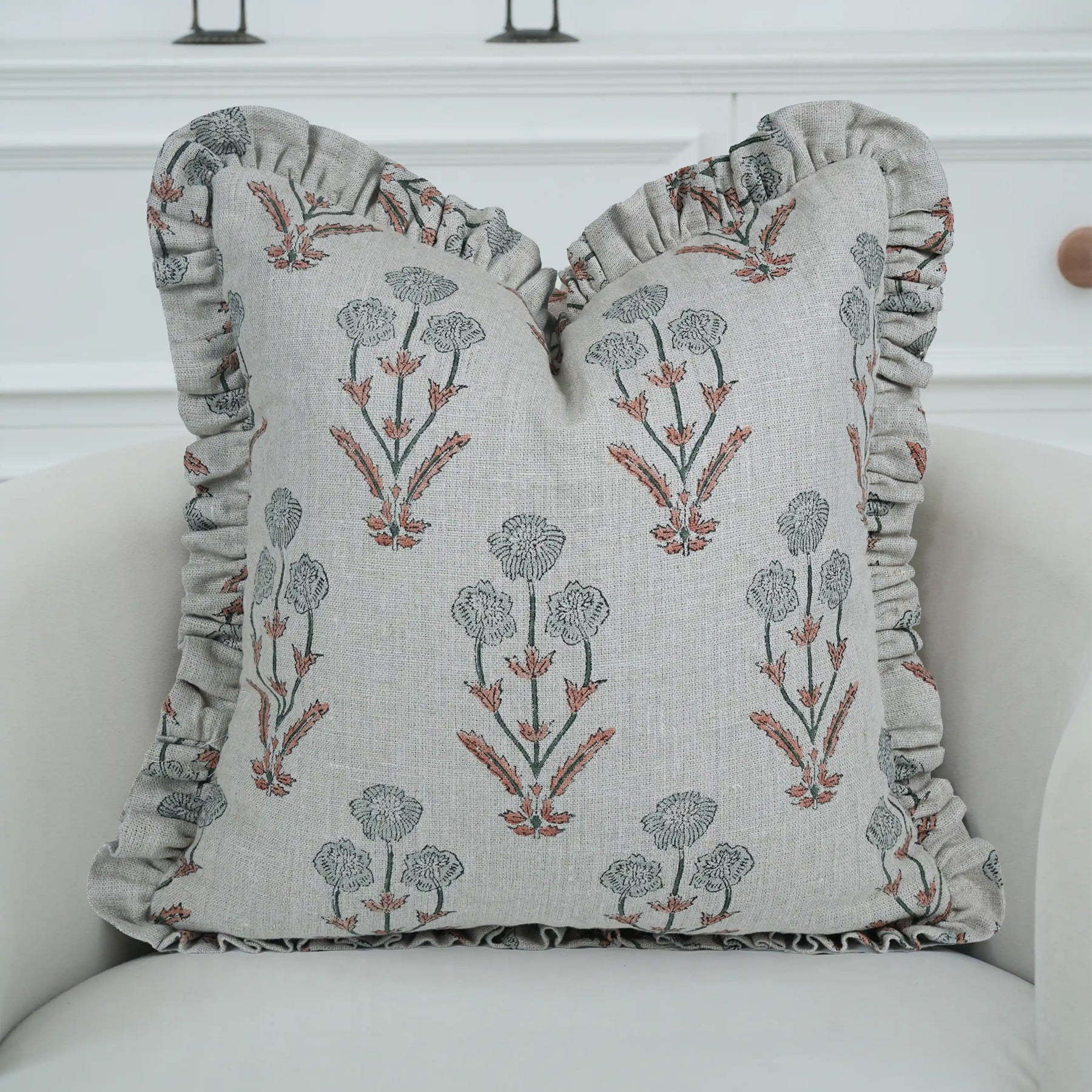 Handmade Grey Thick Linen Frill Pillow Cover -  Amitabh