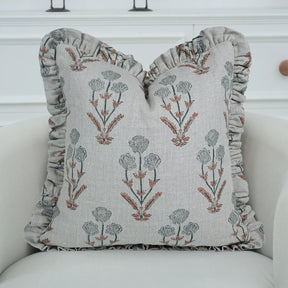 Handmade Grey Thick Linen Frill Pillow Cover -  Amitabh