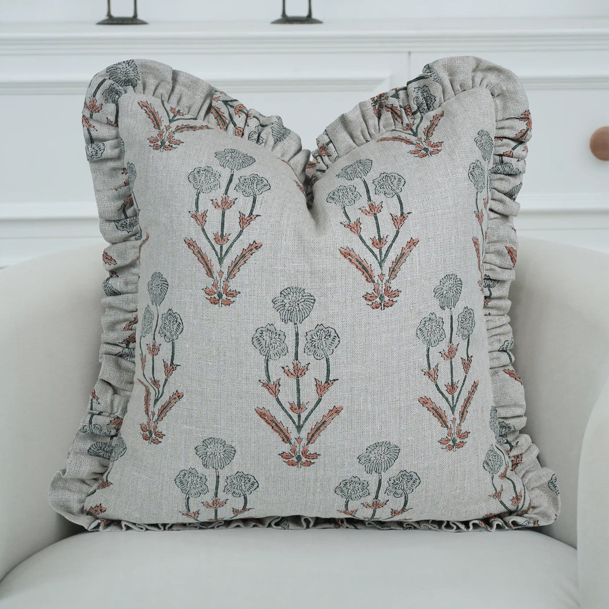 Handmade Grey Thick Linen Frill Pillow Cover -  Amitabh