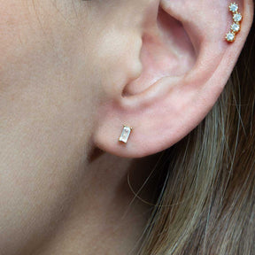 Single Baguette Flatback Sterling Silver Earring Stud