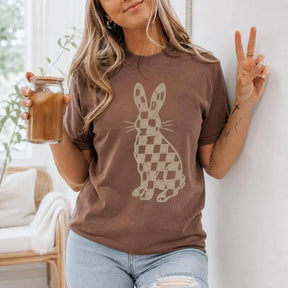 Checkered Bunny Rabbit Spring Graphic T-Shirt |