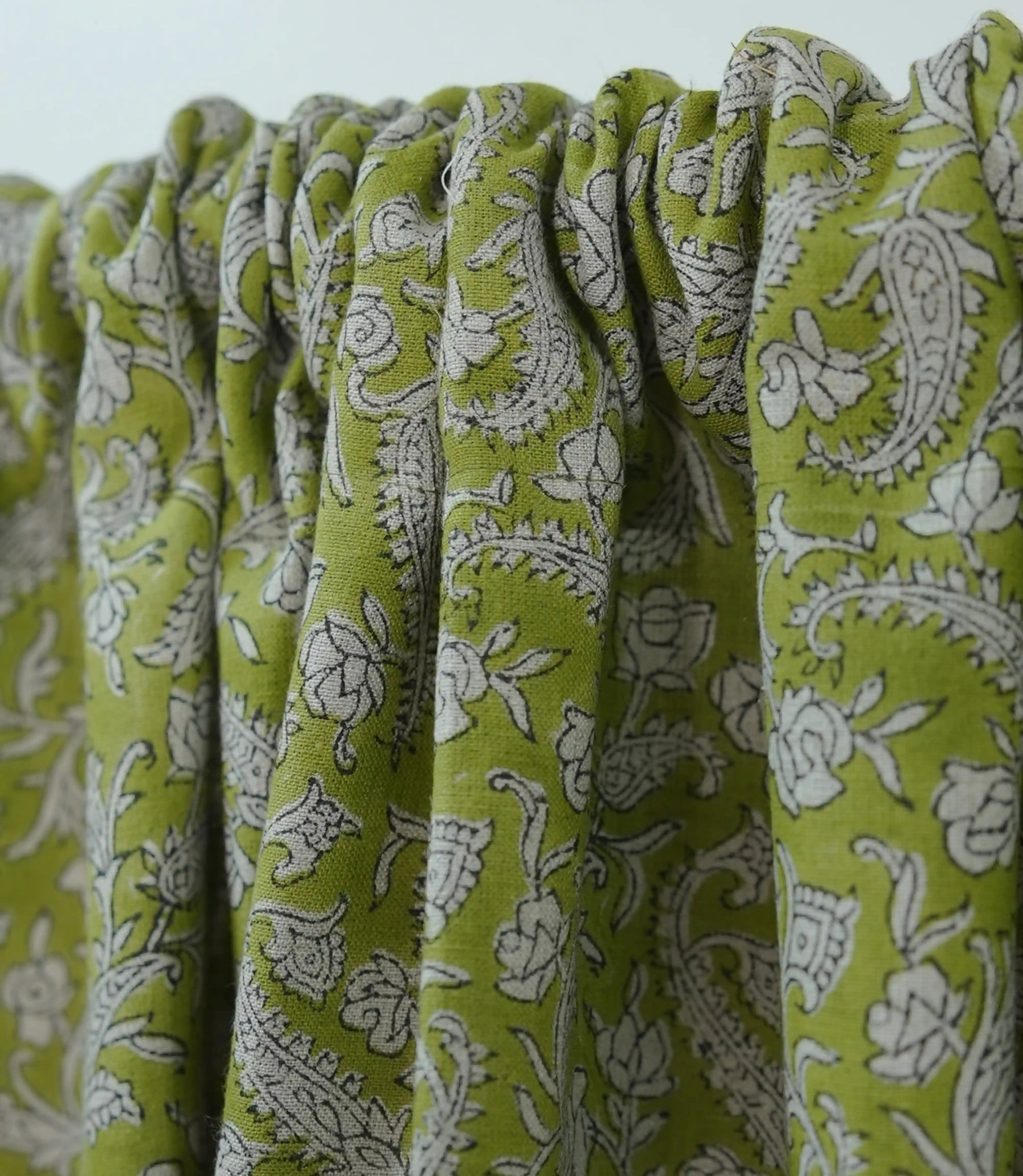 Floral Block Print Rod Pocket Linen Curtain