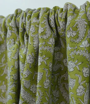 Floral Block Print Rod Pocket Linen Curtain