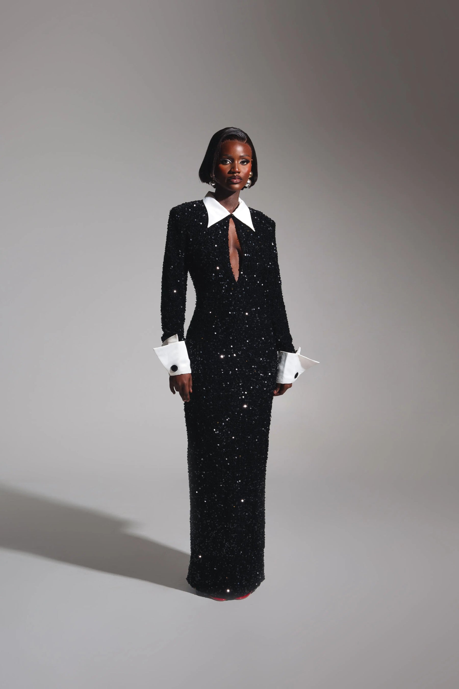 Kali Keyhole Sequin Maxi Dress In Onyx