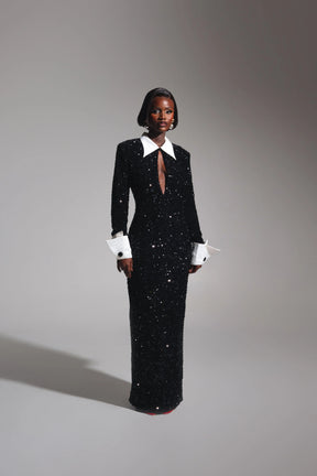 Kali Keyhole Sequin Maxi Dress In Onyx
