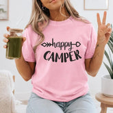 Happy Camper Arrow Graphic T-Shirt | Light Pink Outdoor Camping Cotton Tee
