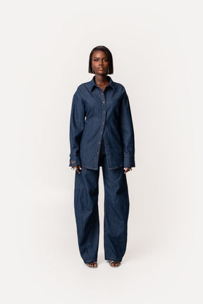 Denim Pinstripe RUE Button Up Shirt