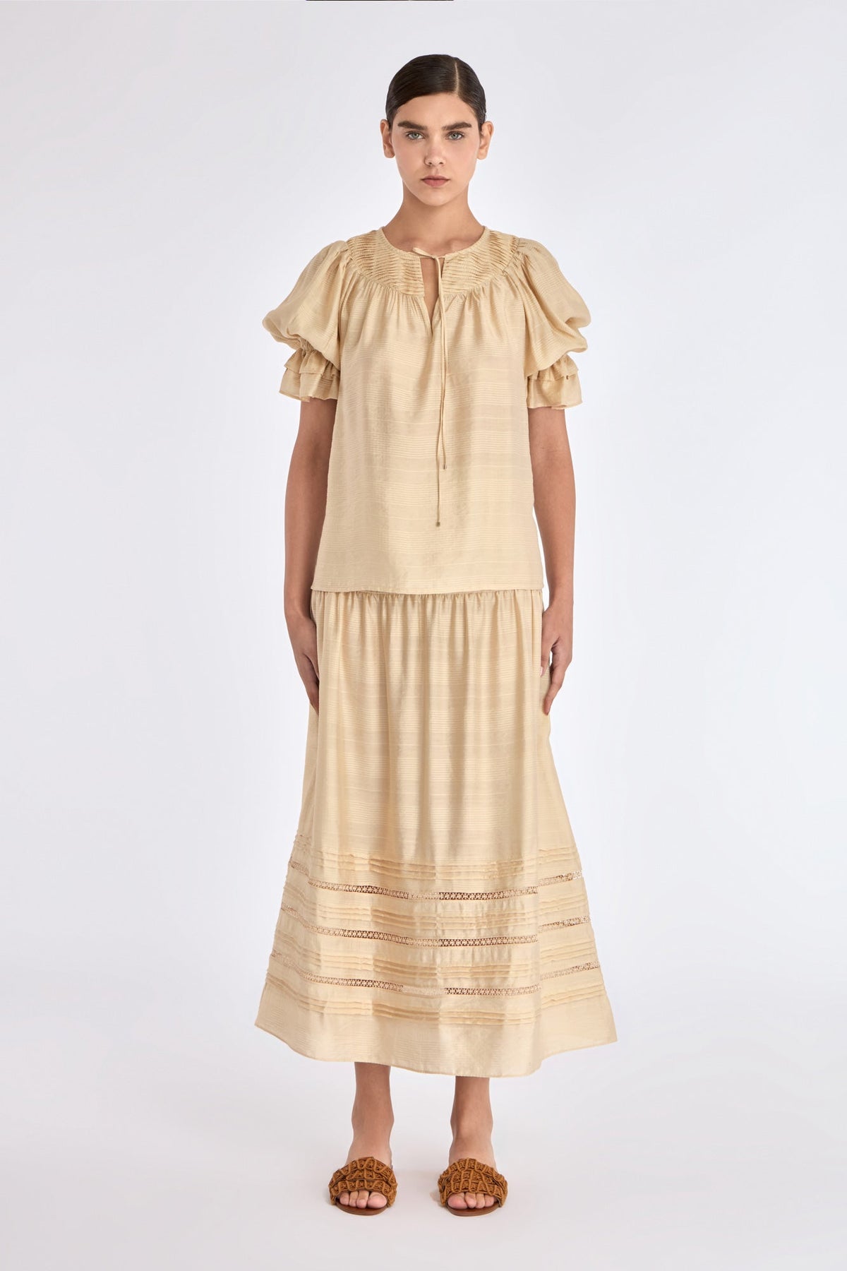 Lauren V-Slit Blouse | Vanilla