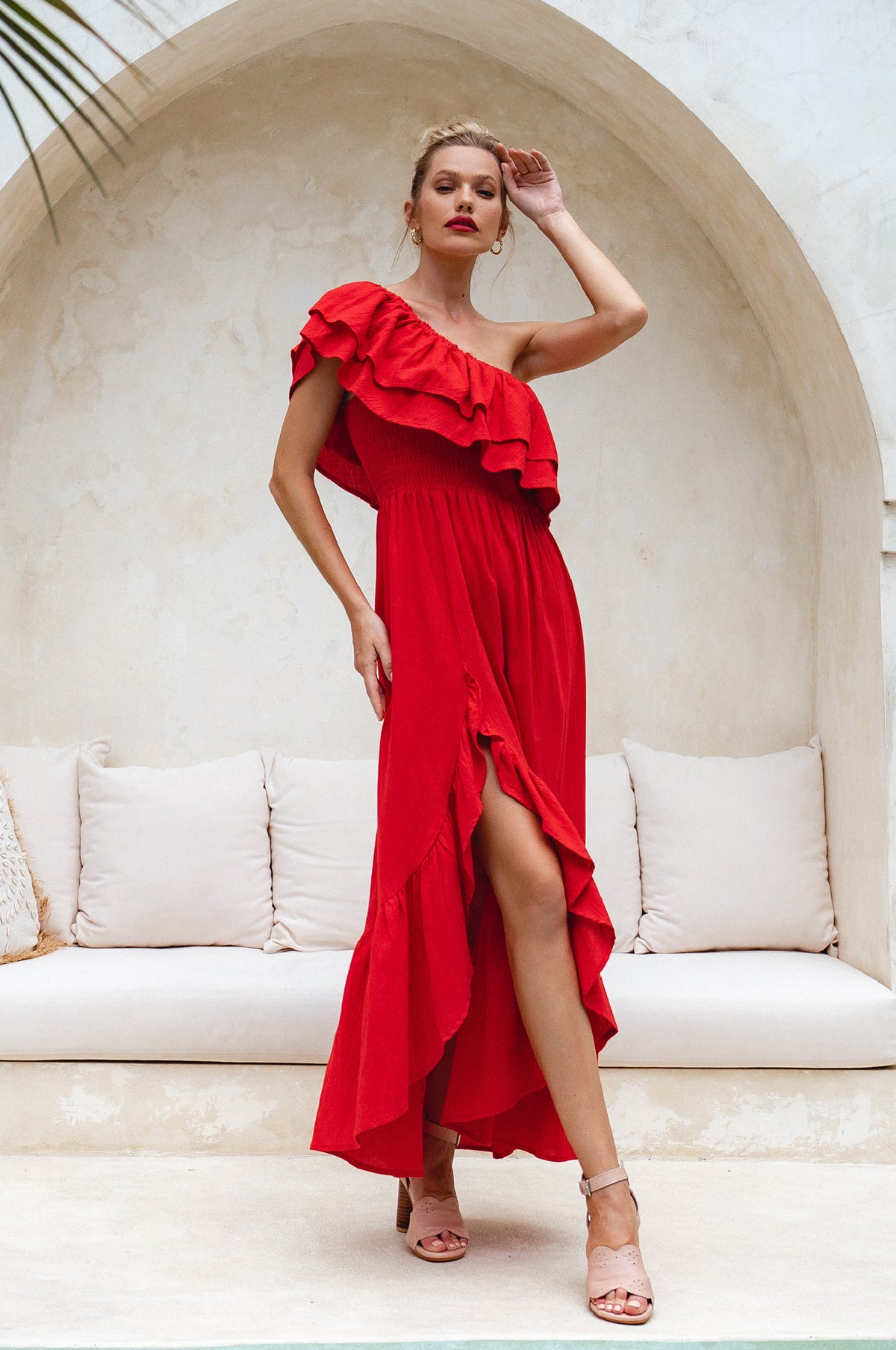 Guadalupe Ruffled Maxi Dress - Red