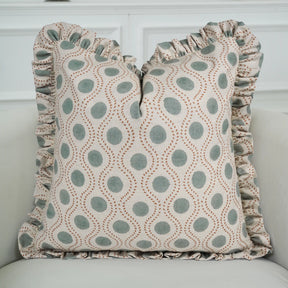 Handcrafted Block Print Linen Blend Frill Throw Pillow Cover - Raajbhog