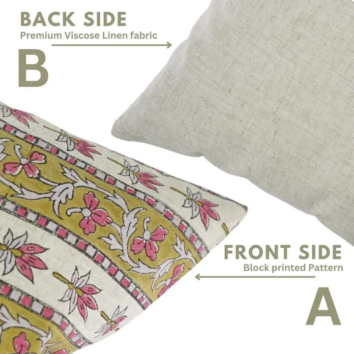 Beautiful Hand Block Printed Design Viscose Linen Piillow Cover - Laxmi