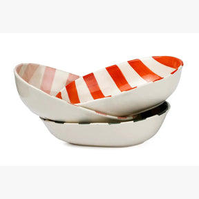 Ceramic stripe Bowl, Olive Green  7x5x2 Inches (Set of 4)