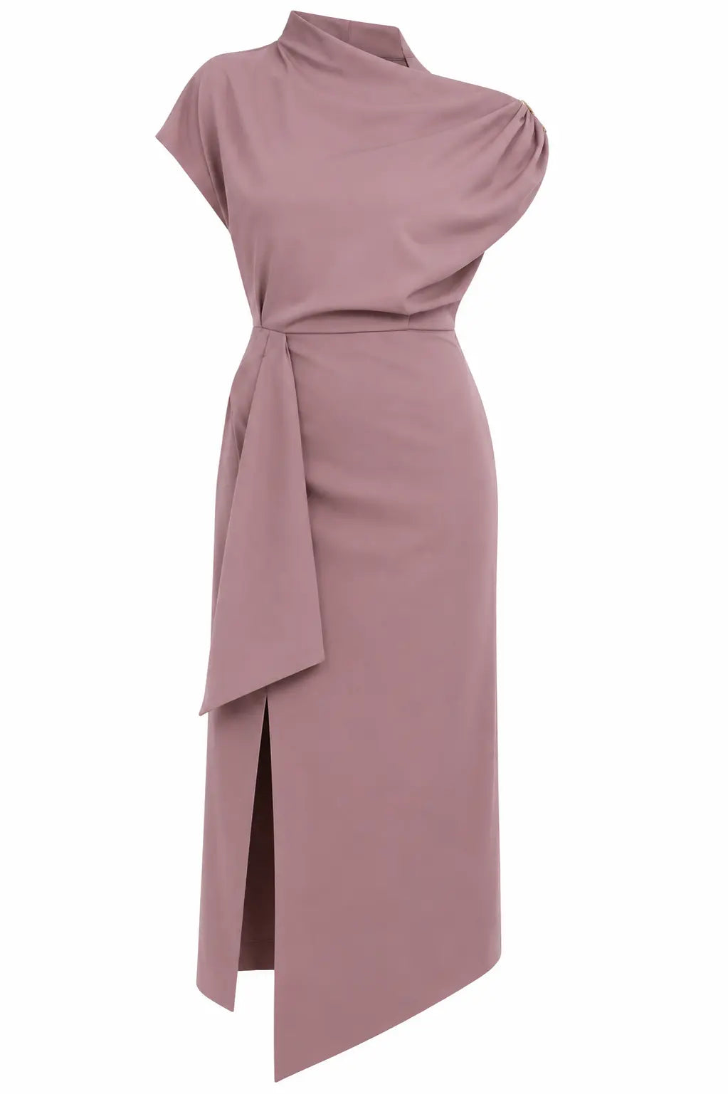 Blush Pink One-shoulder Draped Midi Dress