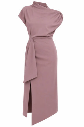 Blush Pink One-shoulder Draped Midi Dress