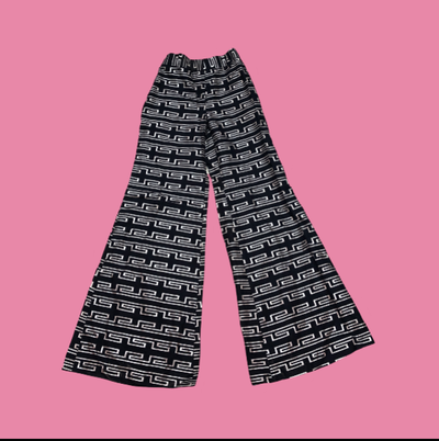 Dark Blue and Silver Motif Bell Bottom Pants