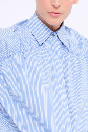 Star Gathered Shoulder Blouse | Striped Light Blue