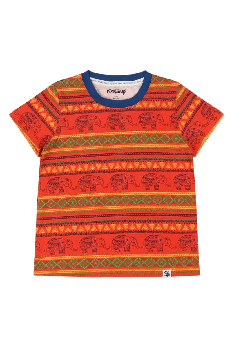 Mixed Up Clothing Kids Suave Elephant Print Short Sleeve T-Shirt - Jacquard Stripe
