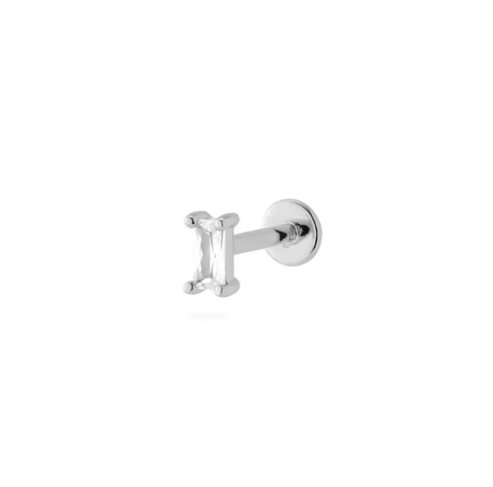 Single Baguette Gold Stud Earring Minimalist