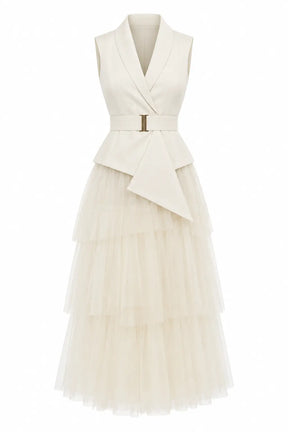 Butter Yellow Layer Skirt & Ivory Waist Coat - Soft Contrast