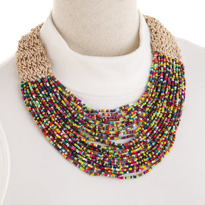 Fashionable retro ethnic style exaggerated style hand woven 30 layer wax rope rice bead necklace for women