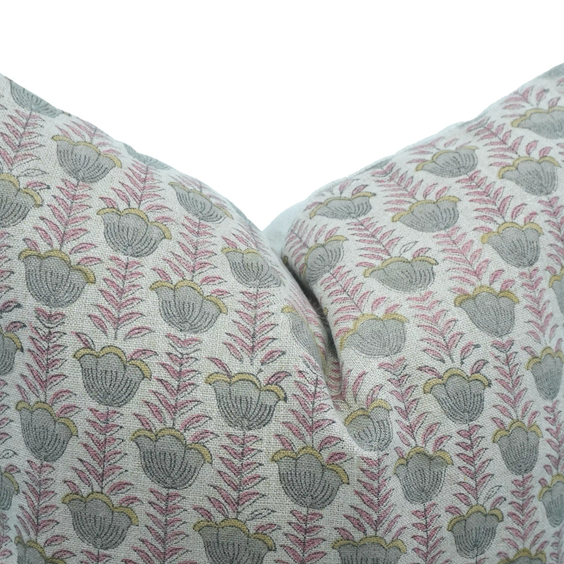 Handmade Block Print Thick Linen Throw Cushion Cover - Lotus