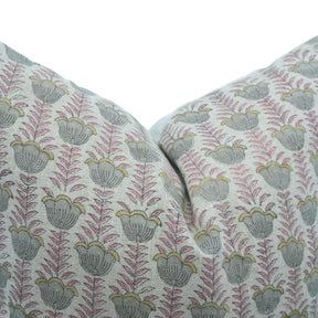 Handmade Block Print Thick Linen Throw Cushion Cover - Lotus